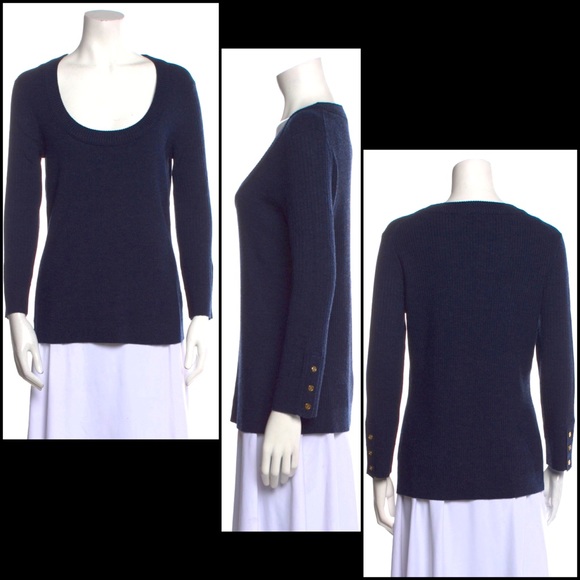 Tory Burch 100% Merino Wool Rib Knit Scoop Boatneck Sweater - Picture 1 of 12